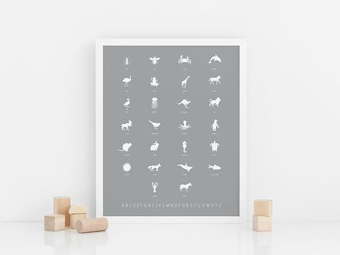 Animal Alphabet Poster – Grey
