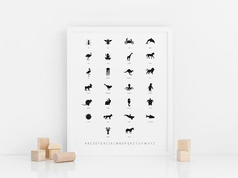 Animal Alphabet Poster – White