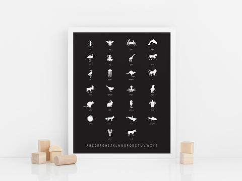Animal Alphabet Poster – Black
