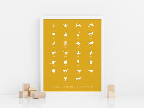 Animal Alphabet Poster – Mustard